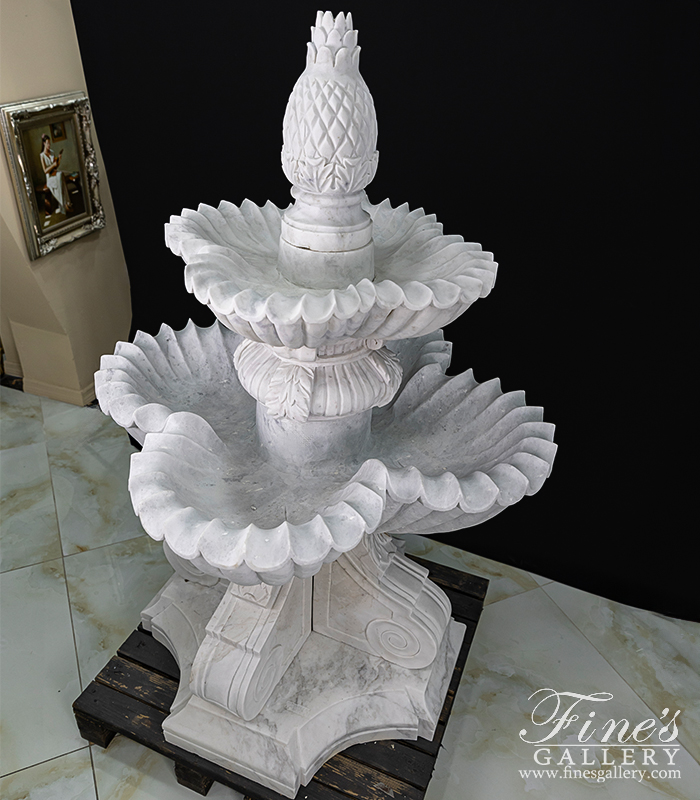 Marble Fountains  -  Luxurious Two Tiered White Marble Fountain - MF-1784